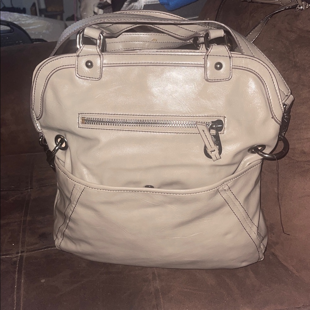 Vintage Nine West Taupe Fold Over Convertible Leather Tote Satchel - Picture 2 of 13